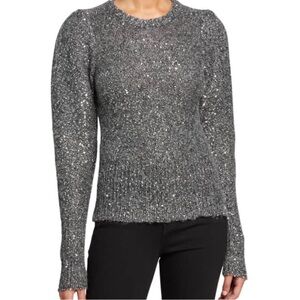 Frame Denim Sequin Puffed Sleeved Sweater Small Smoke Heather Gray Silver